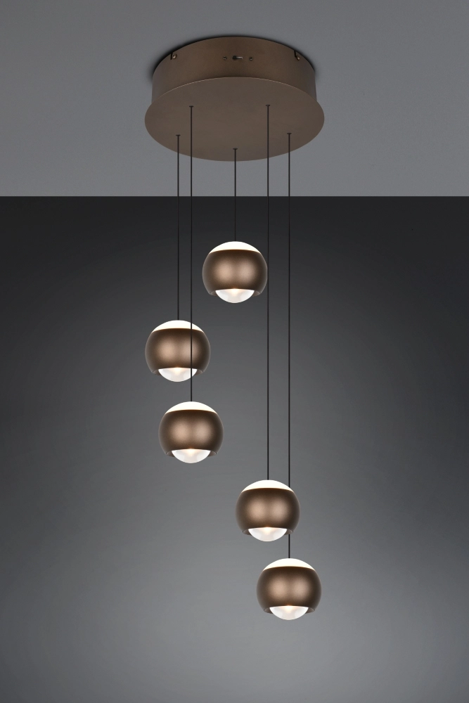 5-lichts vide hanglamp Orbit platinum bruin