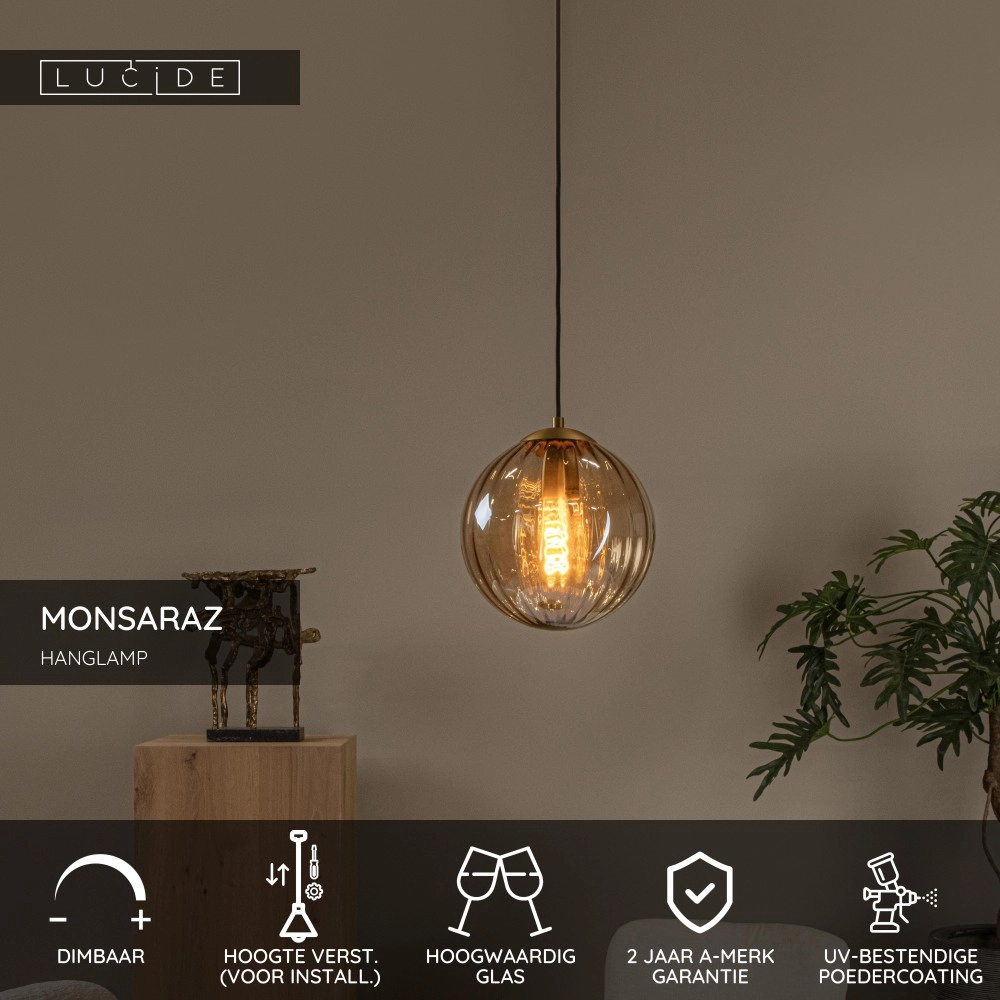 Hanglamp Monsaraz Ø 25cm amber glas Lucide 5411212452405