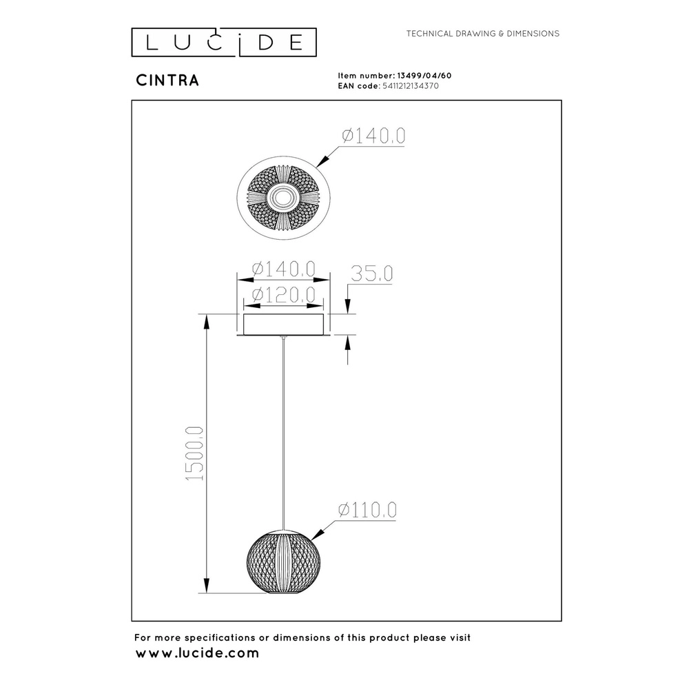 Gouden hanglamp Cintra Ø 14cm Lucide 5411212134370