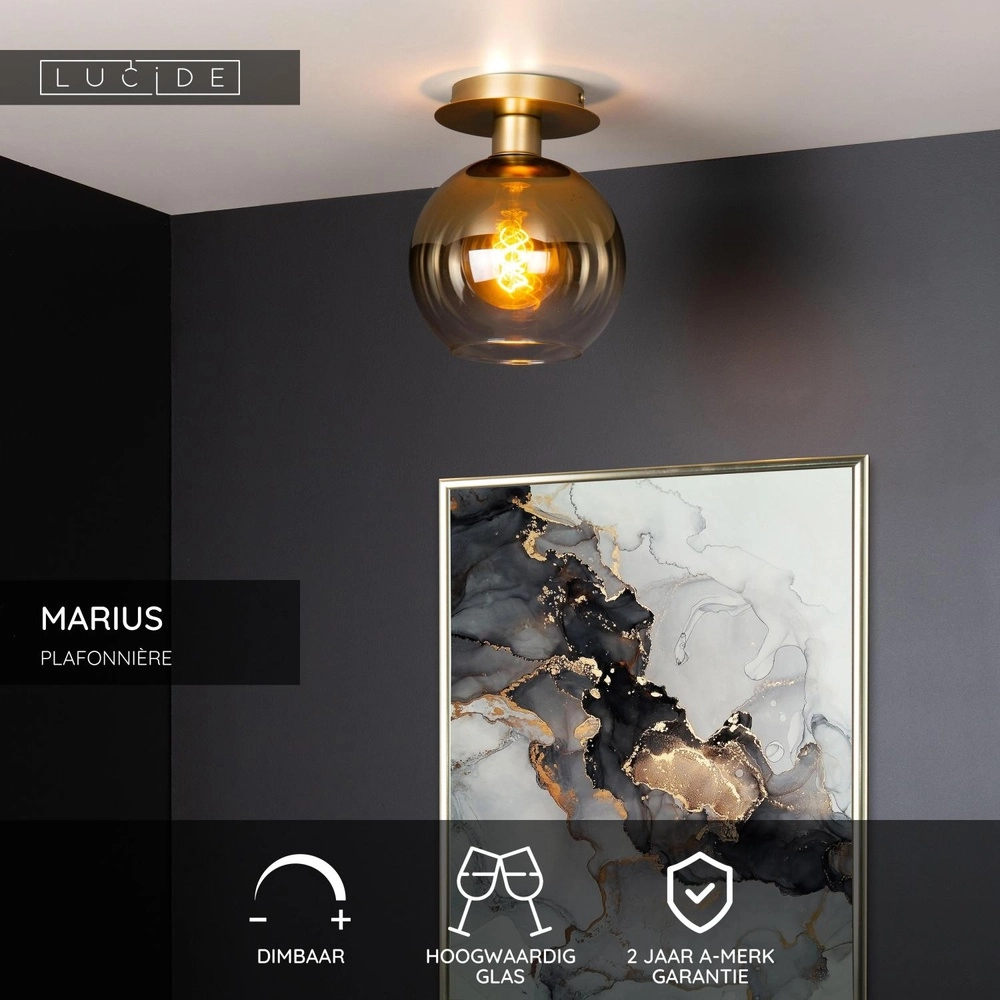 Plafondlamp Marius goud met amber glas Lucide 5411212740977