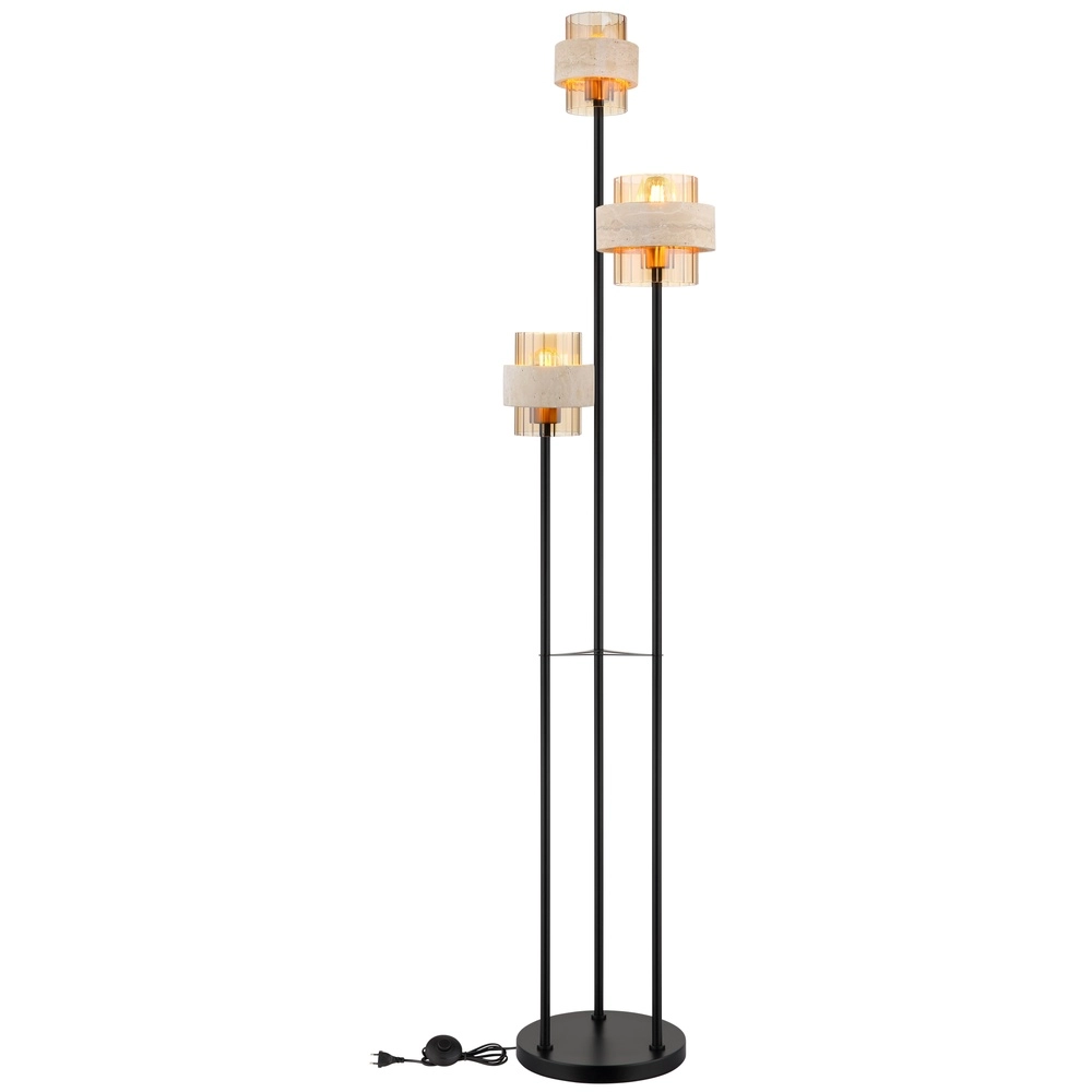 3-lichts vloerlamp Daren zwart met marmer Globo 9007371580675