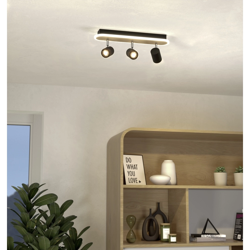 Led plafondspot Rimbocchi 3L - zwart - houtlook Eglo 9008606316533