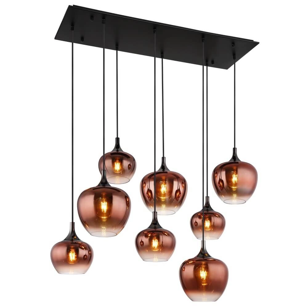 Zwarte hanglamp Maxy met rood glas 8-lichts
