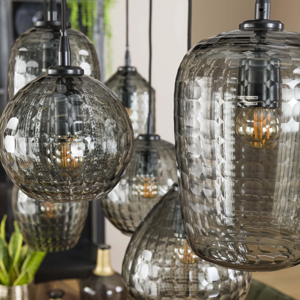 7-lichts hanglamp Hexagon smoke glazen Lyora 8716803511163
