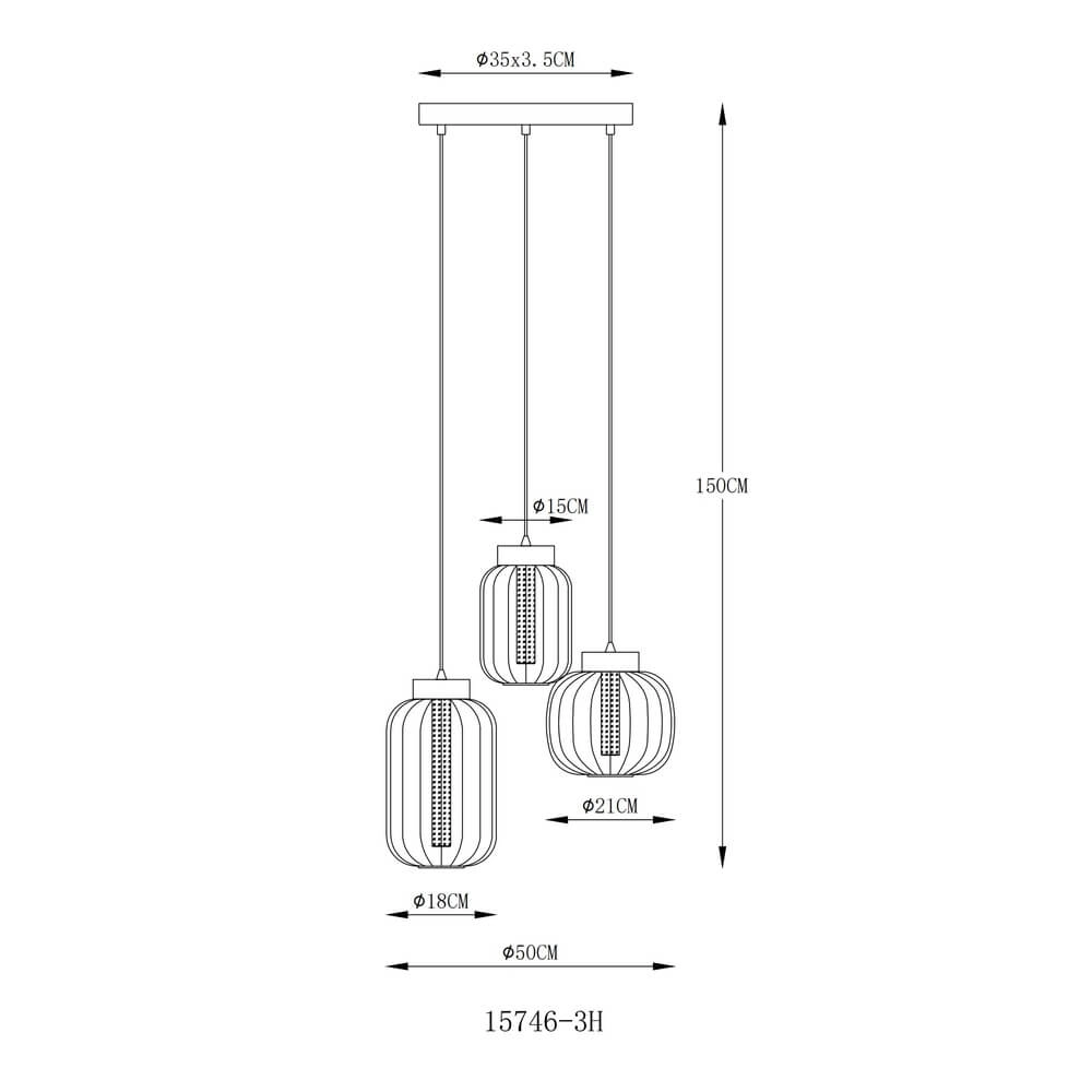 Ronde hanglamp Fluoro 3-lichts zwart Globo 9007371474349