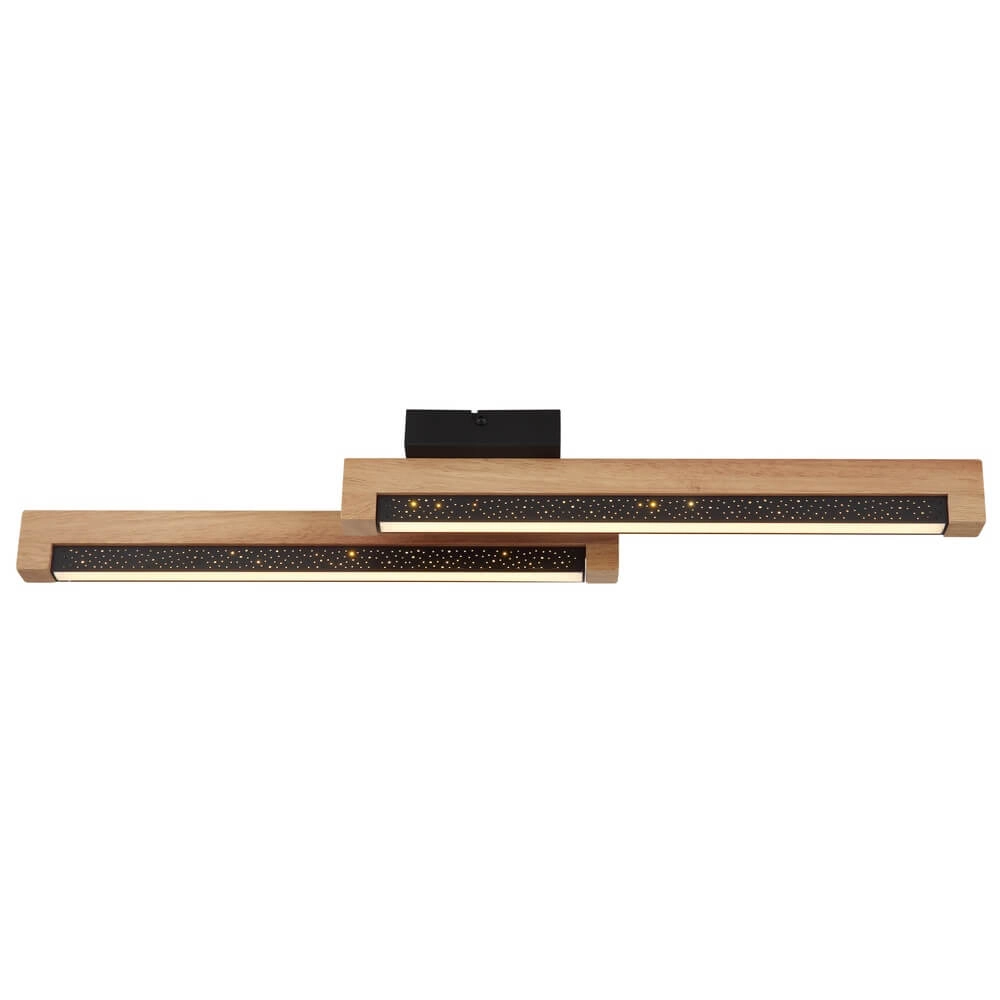 Strakke plafondlamp Starla zwart met hout 70cm Globo 9007371453290