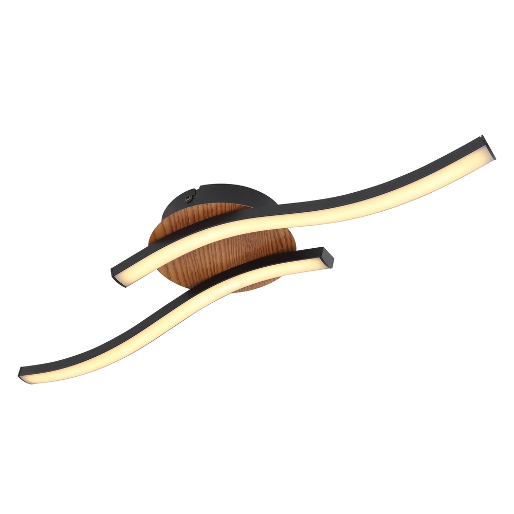 Zwarte plafondlamp Evita met hout