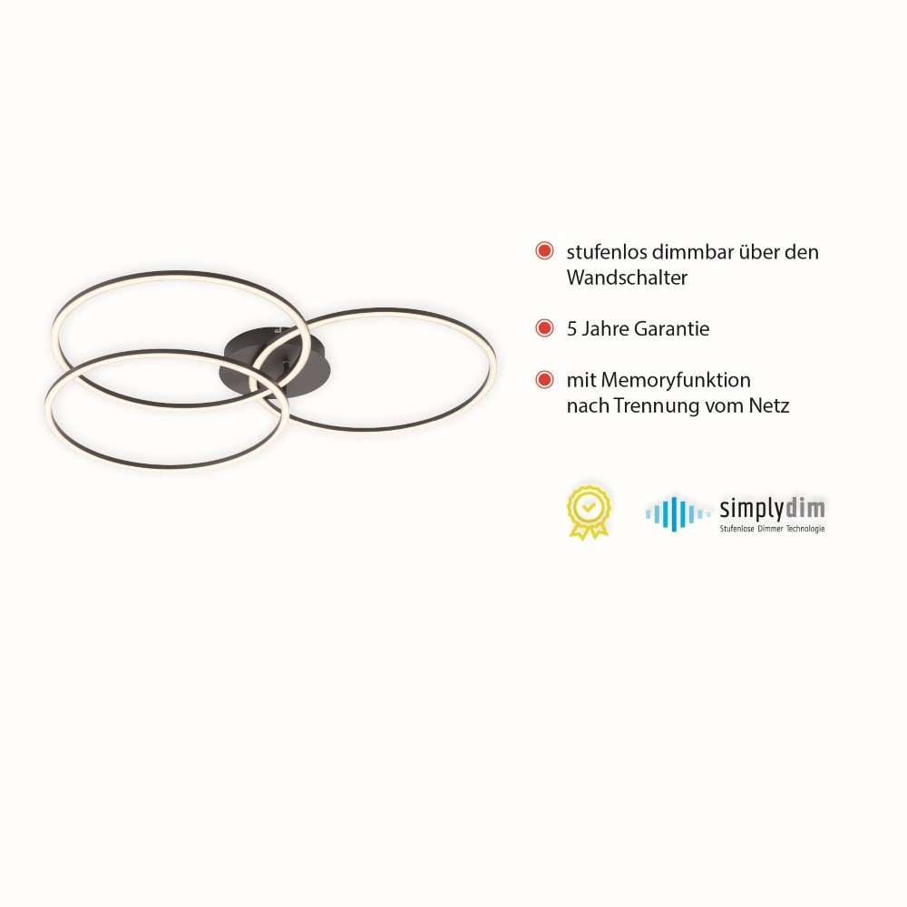 Moderne plafondlamp Ivanka 3-rings zwart Just Light 4043689970567