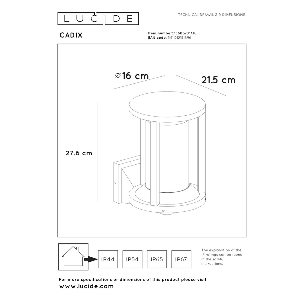 Voordeur lamp Cadix zwart IP65 Lucide 5411212151896