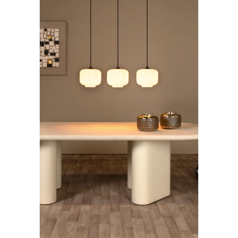Hanglamp recht Medine 3-lichts zwart met opaal Lucide 5411212461001