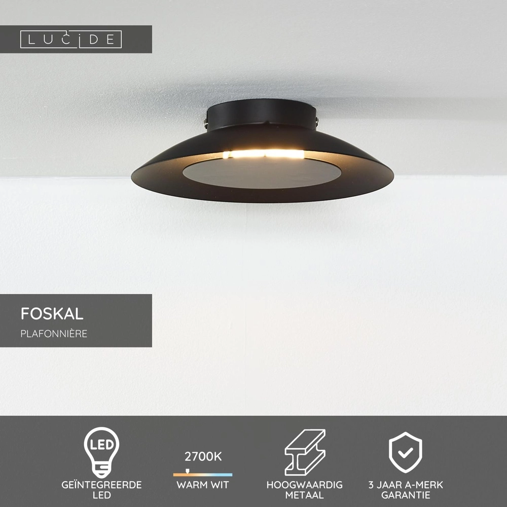 Plafondlamp Foskal Ø 21,5cm zwart Lucide 5411212791498