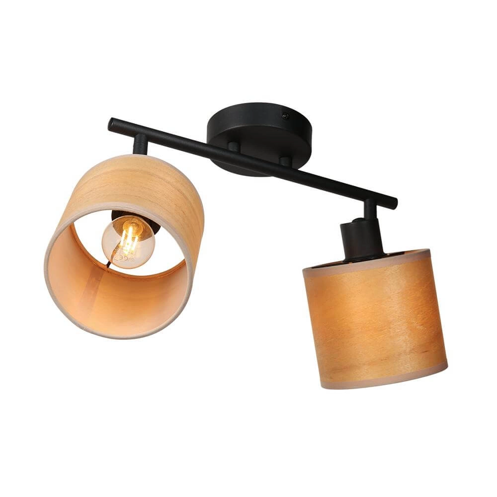 Plafondlamp Bambus zwart met bamboe 2-lichts Steinhauer 8712746171419