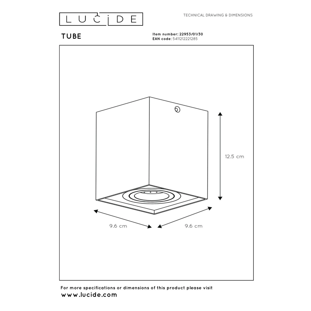 Opbouw plafondspot Tube vierkant zwart Lucide 5411212221285