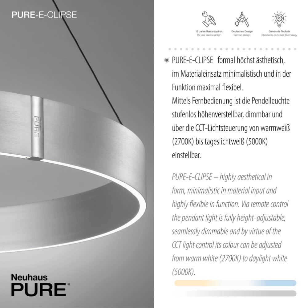 Ronde hanglamp Pure E-Clipse aluminium Ø 70cm Paul Neuhaus 4012248372364