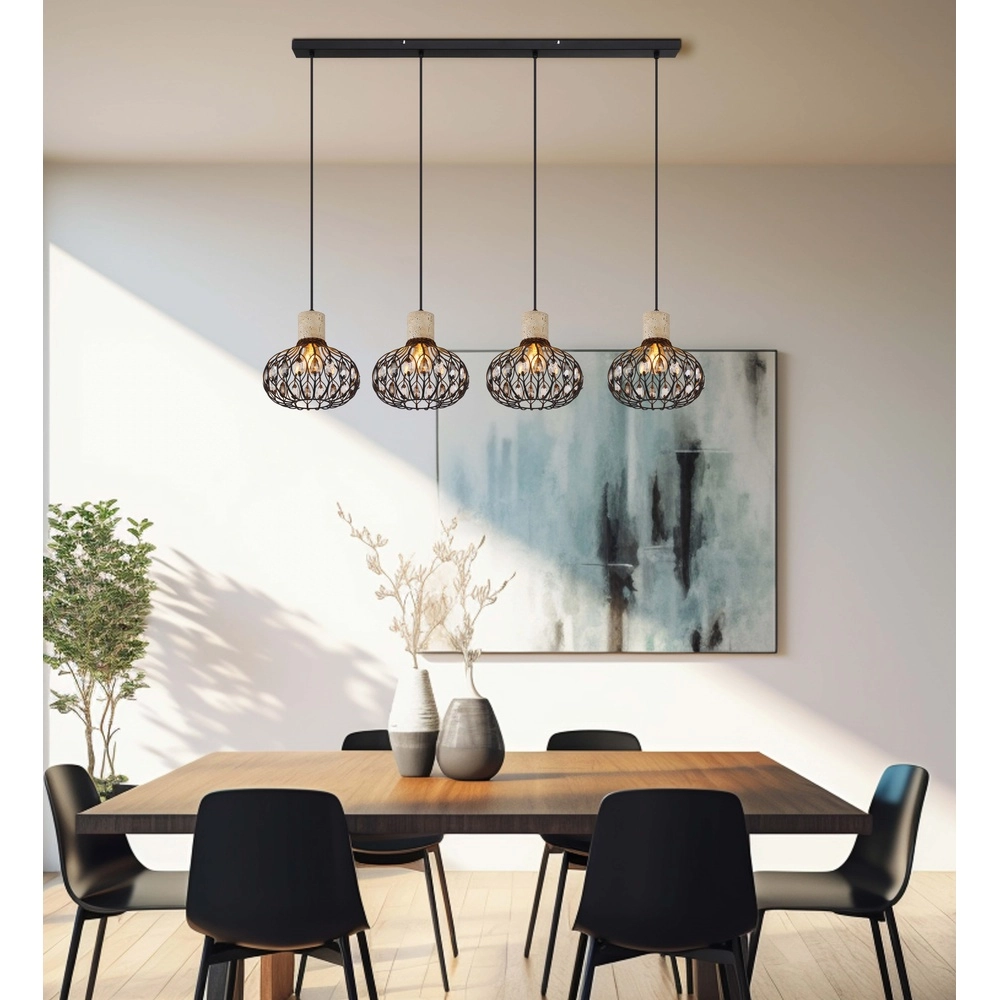 4-lichts hanglamp Dorthy landelijk zwart Globo 9007371572069