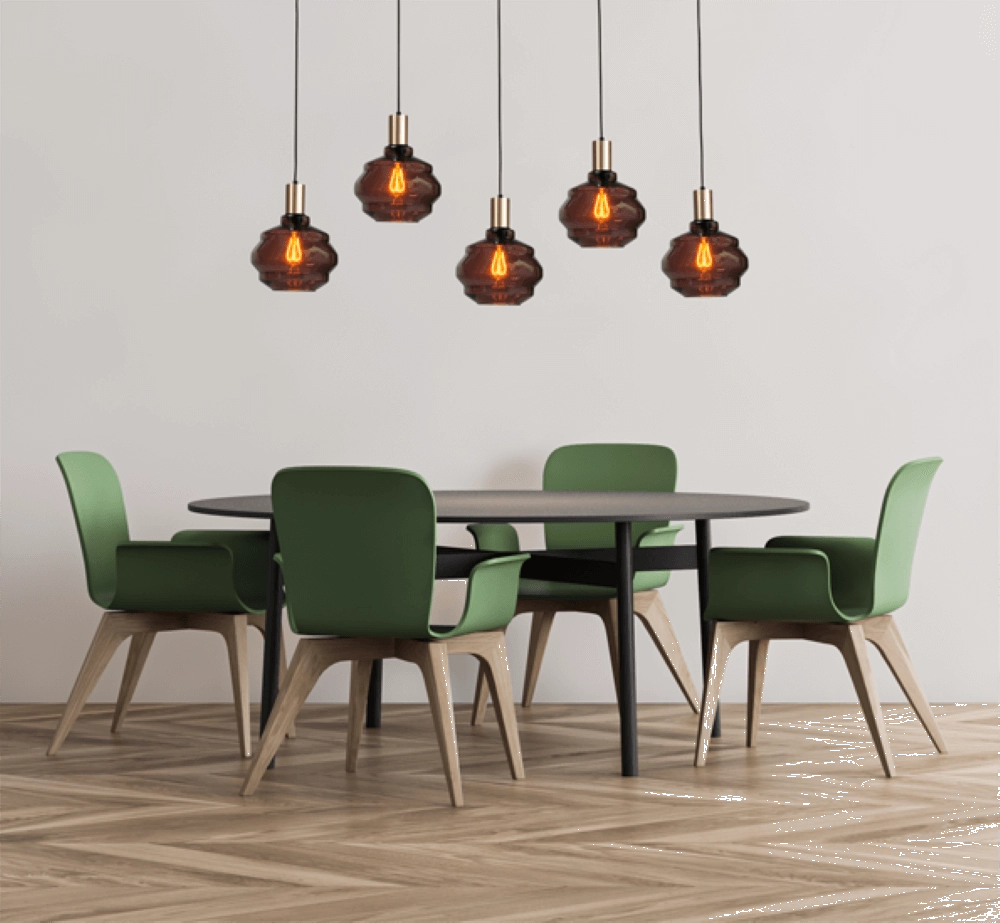 5-lichts hanglamp - goud - Porto met Ball red glazen - Ø 24cm Masterlight 8718121270128