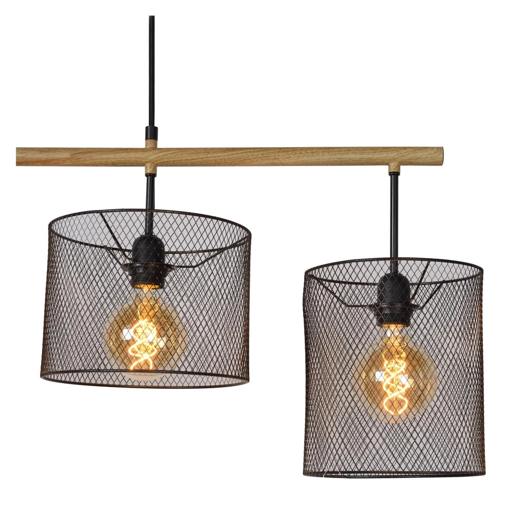 4-lichts hanglamp Baskett zwart met hout Lucide 5411212450531