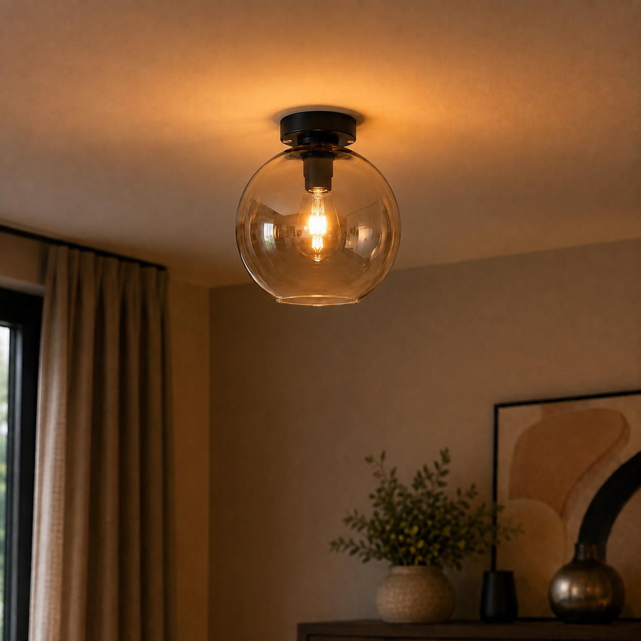 Plafondlamp Marino met amber glas Ø 25cm
