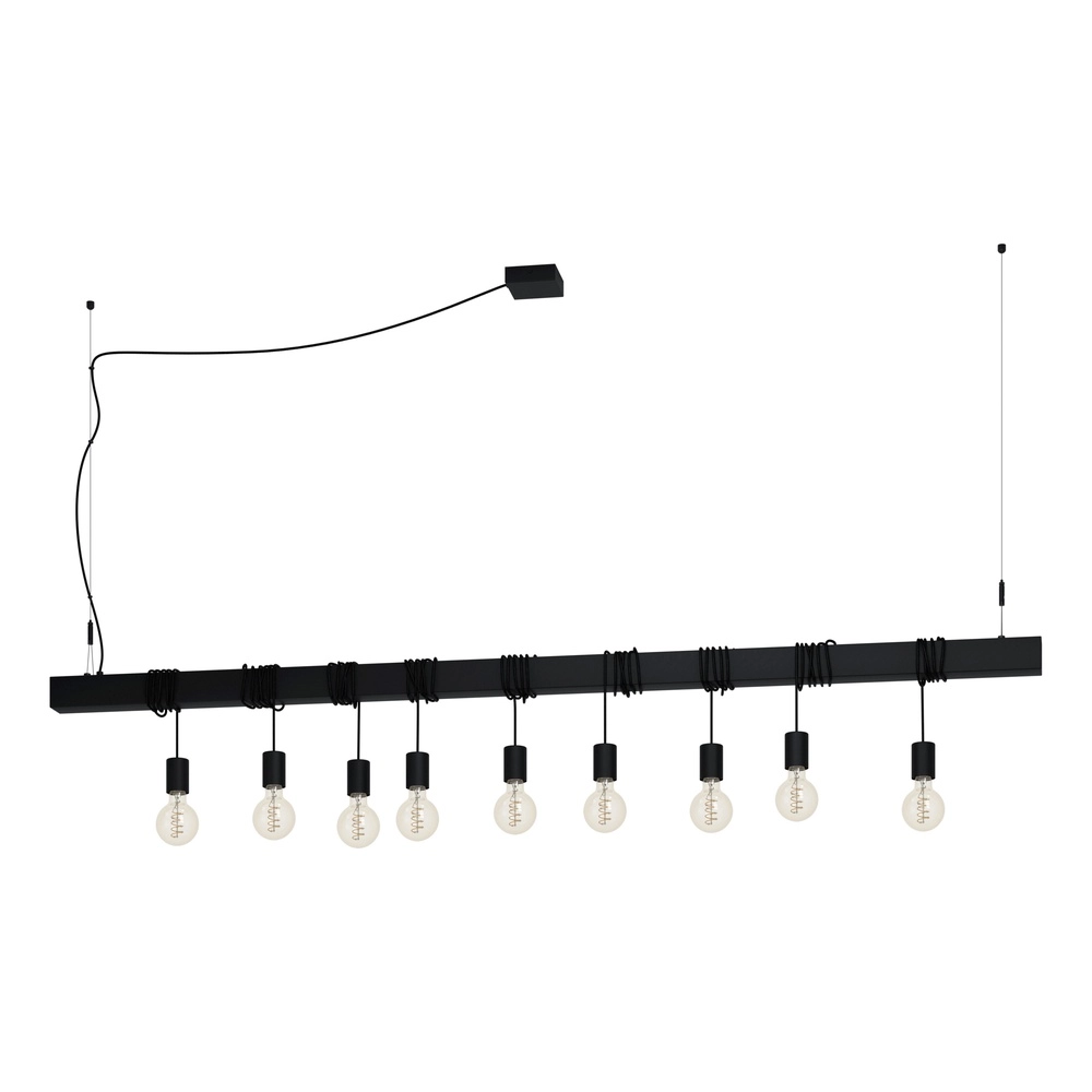 9-lichts hanglamp Townshend-B zwart - eettafel