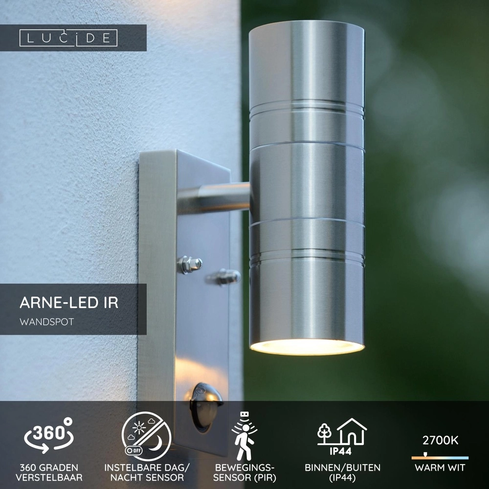 Wandspot Arne-Led Ir up en down chroom met sensor Lucide 5411212143860