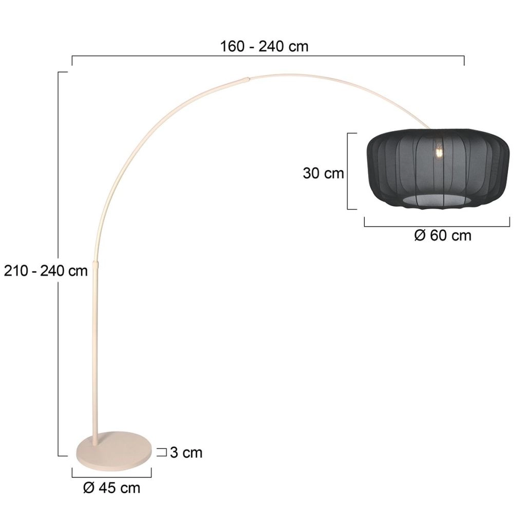 Booglamp zandbruin Vela Lino met zwarte kap Ø60cm Steinhauer 8712746185744