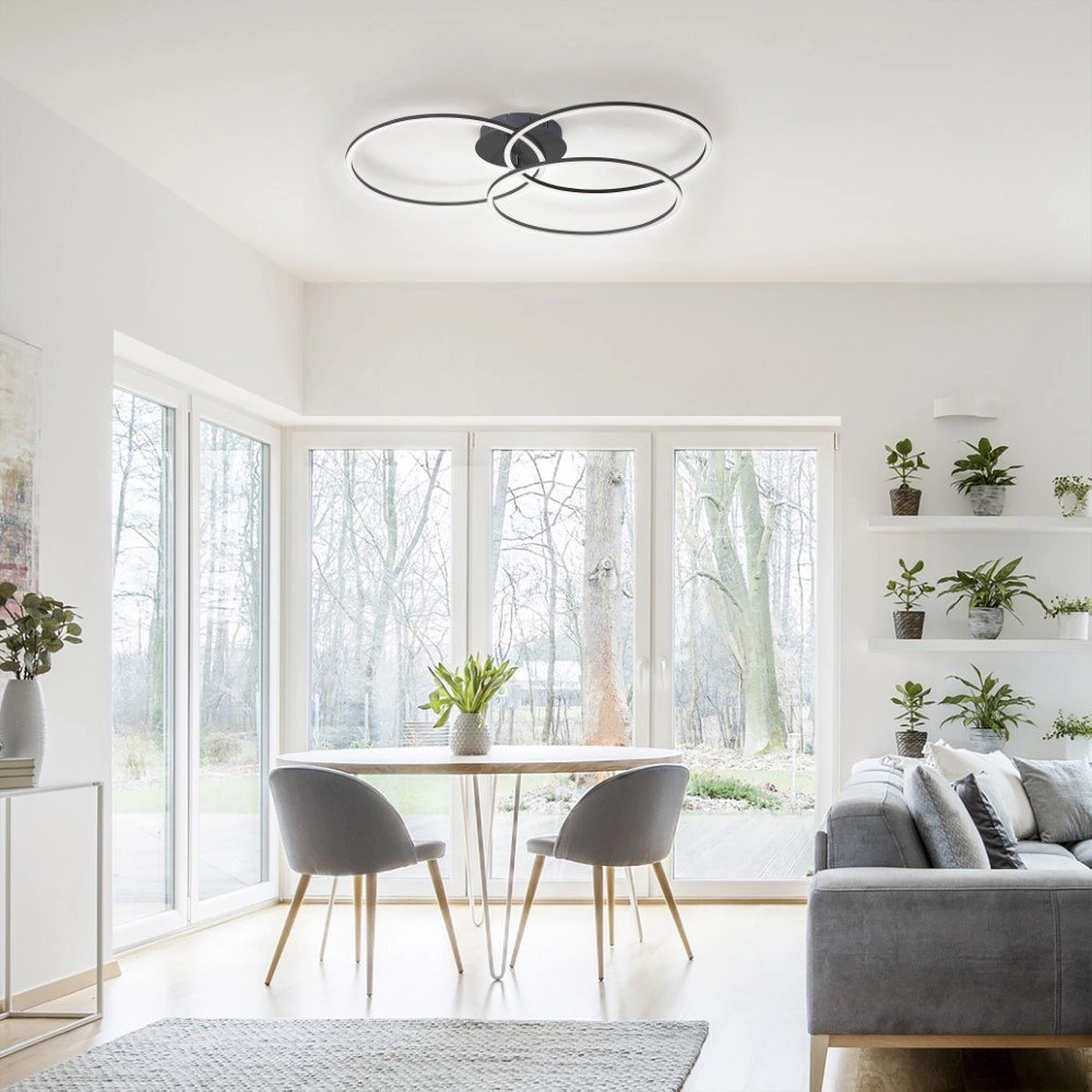 Moderne plafondlamp Ivanka 3-rings zwart Just Light 4043689970567