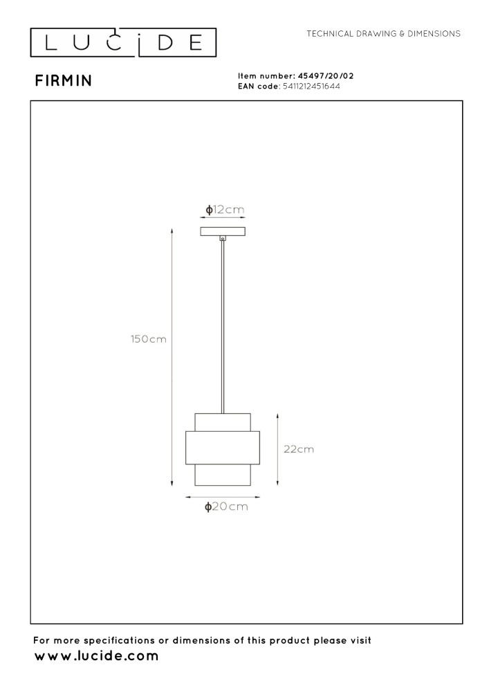 Moderne hanglamp Firmin Ø 20cm Lucide 5411212451644