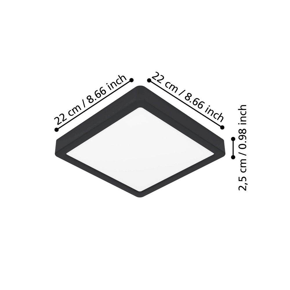 Led plafonnière Fueva 6 vierkant - zwart - 22x22cm Eglo 9008606330119