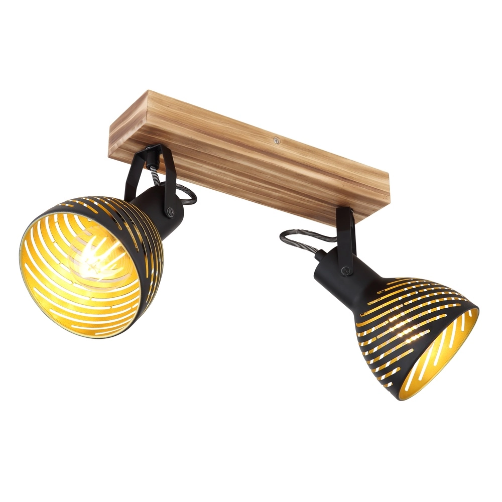 Plafondlamp Lenna 2-lichts hout met zwart