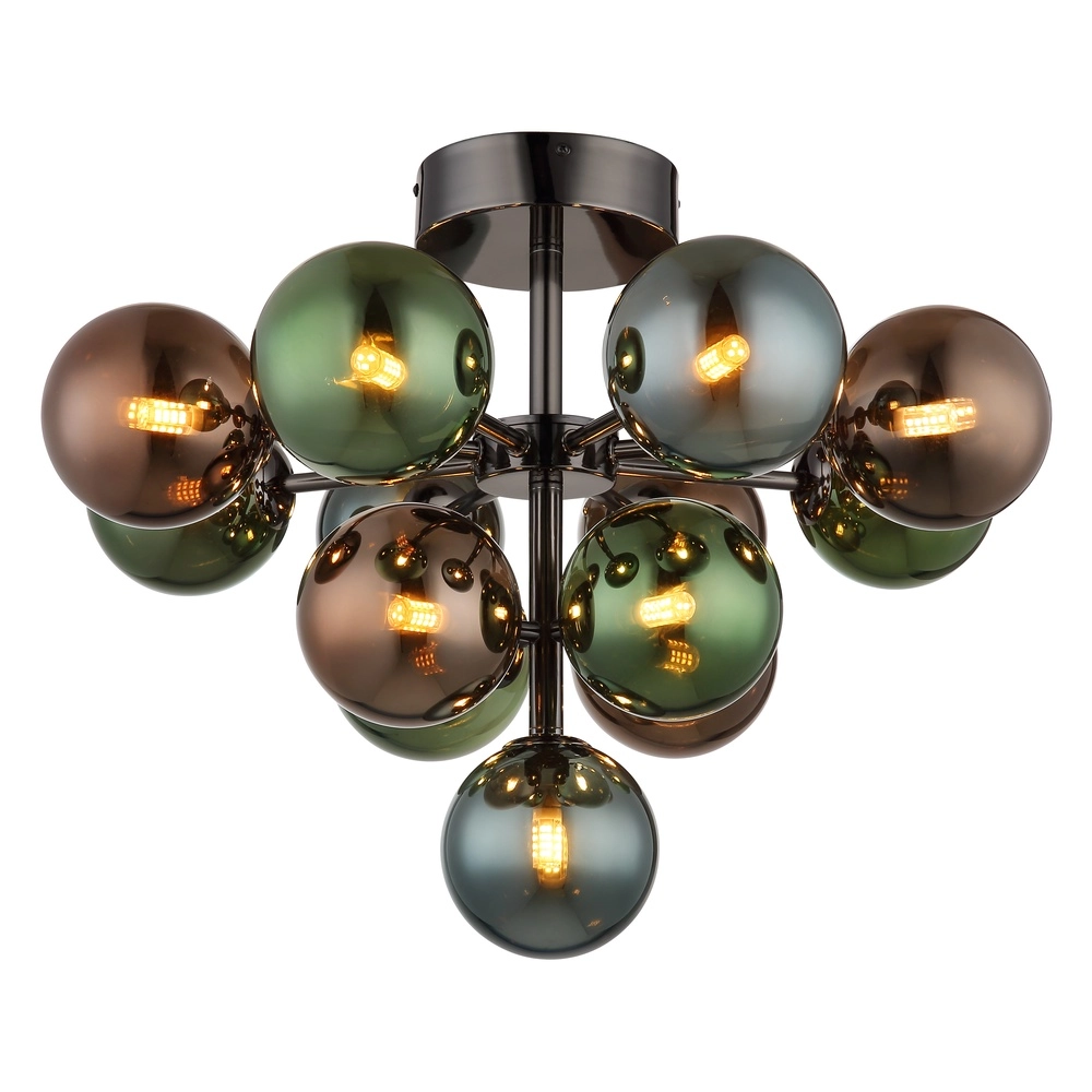 Gunmetal plafondlamp Grappy gekleurd glas