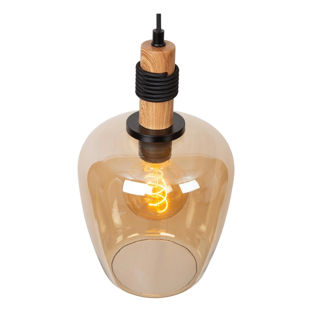 Hanglamp Ilona Ø 22cm zwart met amber glas Lucide 5411212452665