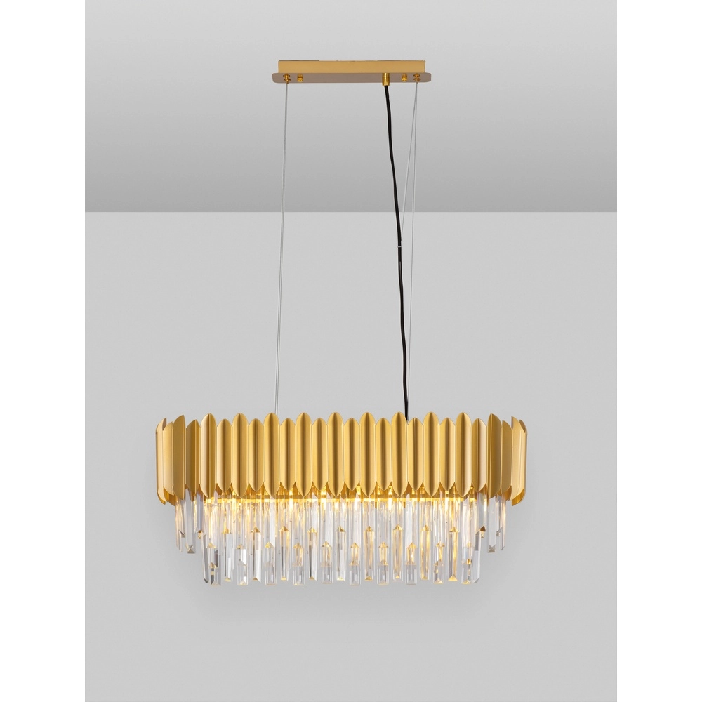 Hanglamp Magnolia langwerpig goud en kristal