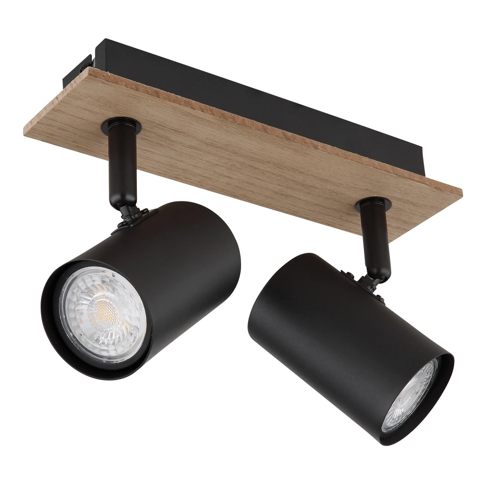 Plafondlamp Linca 2-lichts zwart met hout Globo 9007371452941