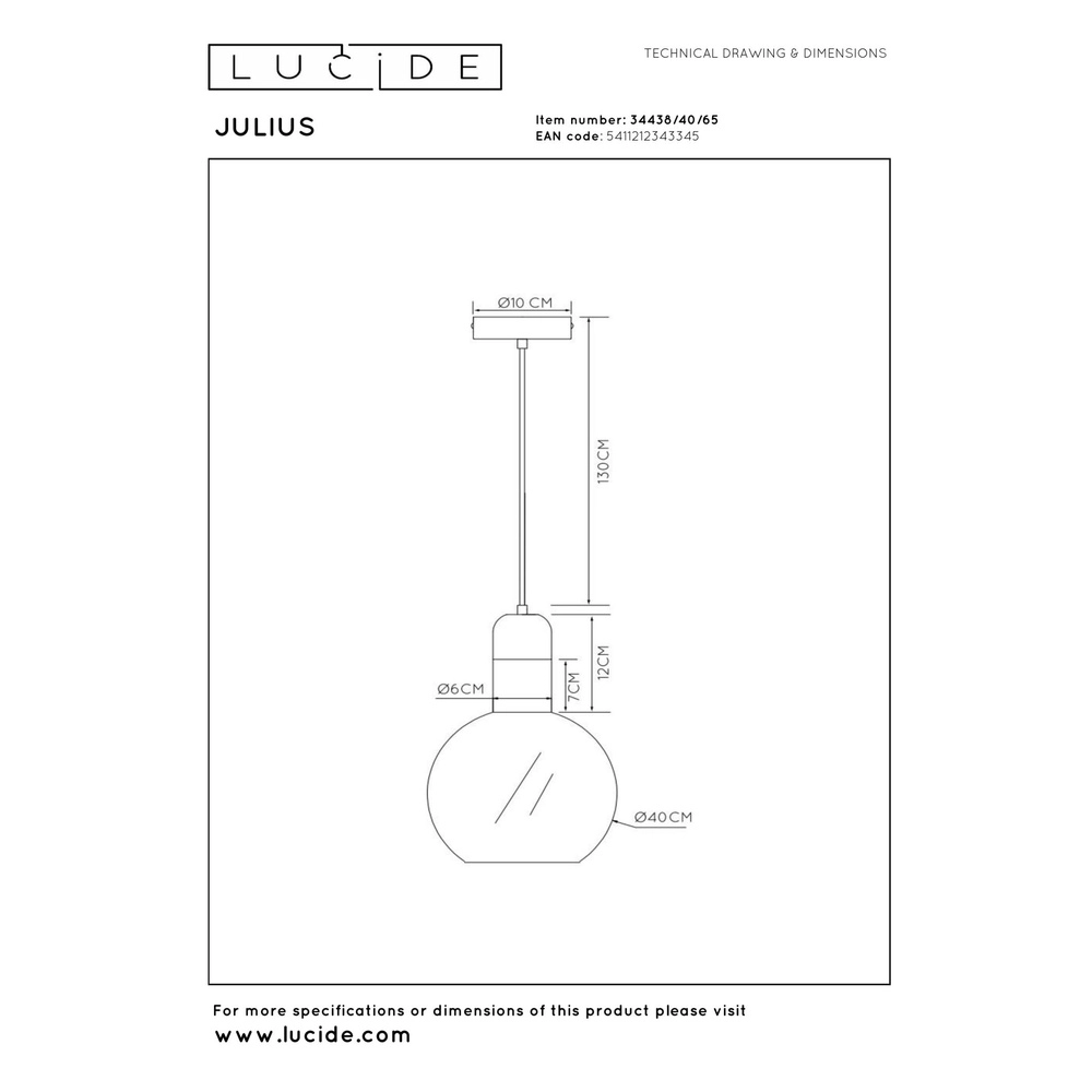 Hanglamp Julius Ø 40cm smoke glas Lucide 5411212343345