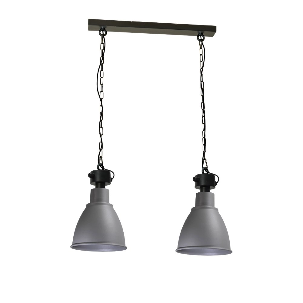 Stoere eettafel hanglamp Industria 2x27 Bud 2-lichts zwart met betongrijs