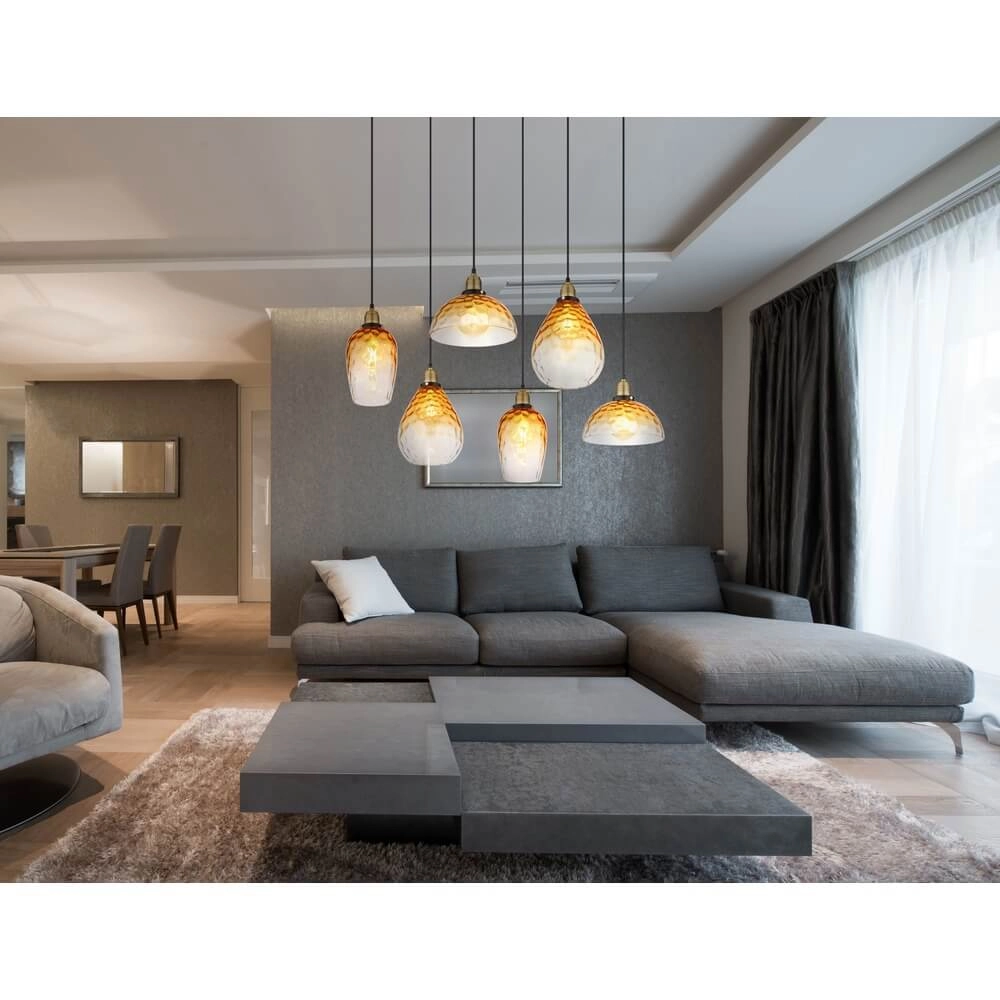 6-lichts hanglamp Salvy amber glas honinggraat Globo 9007371445608
