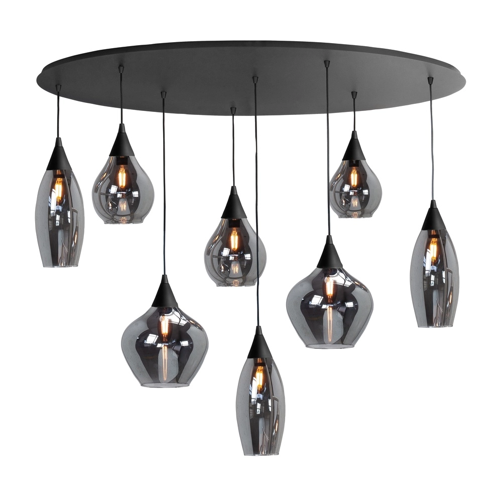 Hanglamp Cambio zwart 8-lichts smoke glas