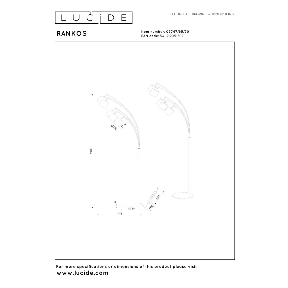 5-lichts vloerlamp Rankos zwart Lucide 5411212051707