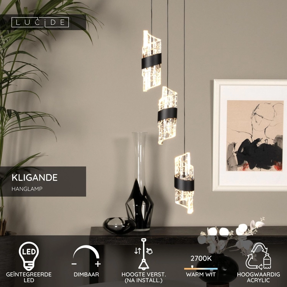 Design hanglamp Kligande 3-lichts zwart Lucide 5411212134615