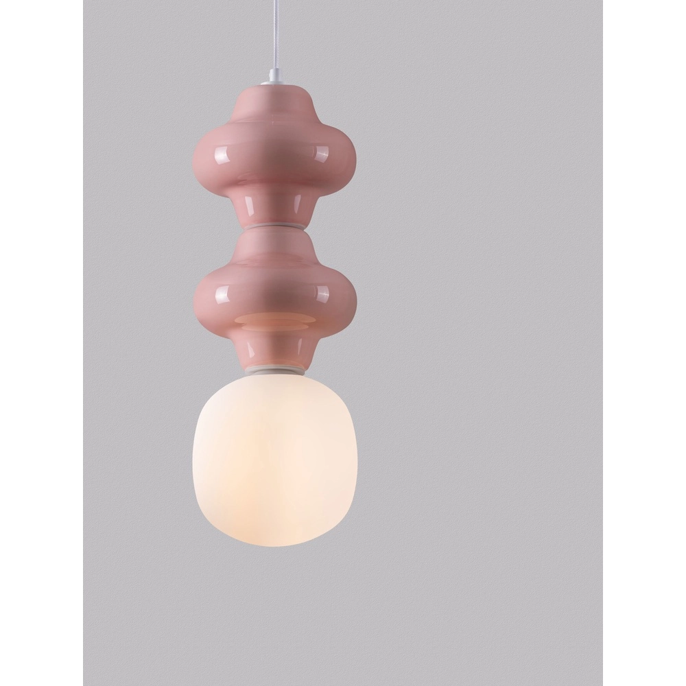 Hanglamp Clio M roze keramiek met wit glas