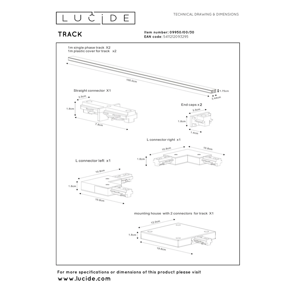Starterset railverlichting Track 1-fase zwart Lucide 5411212093295
