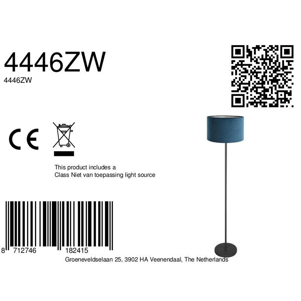 Zwarte vloerlamp Noor met blauwe kap Steinhauer 8712746182415