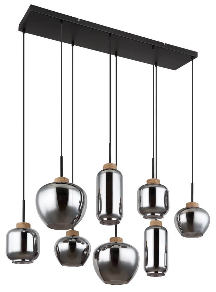 8-lichts hanglamp Matt zwart met hout Globo 9007371444519