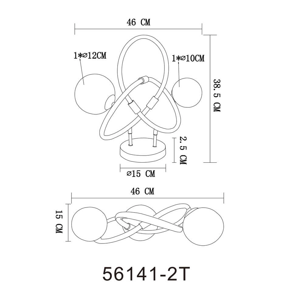 Zwarte tafellamp Tuberius design 2-lichts Globo 9007371452446