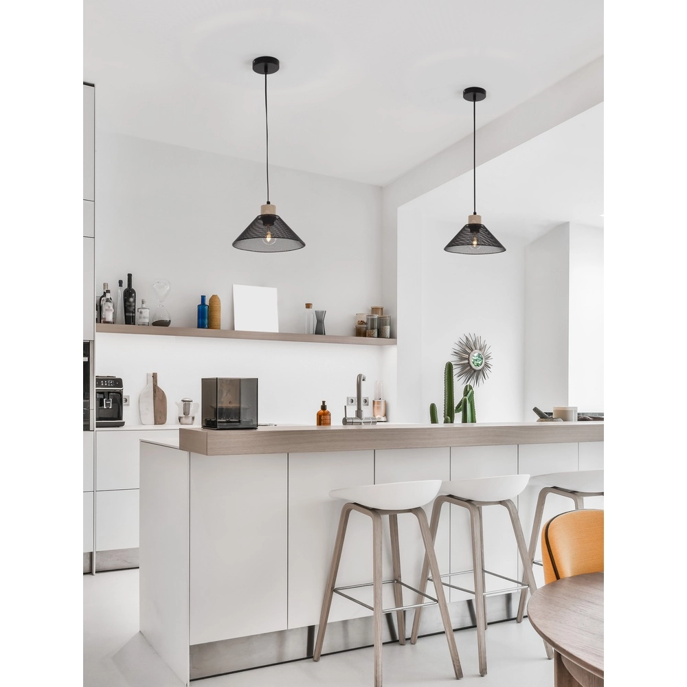 Design hanglamp Ian zwart met hout Lyora 5212017436245