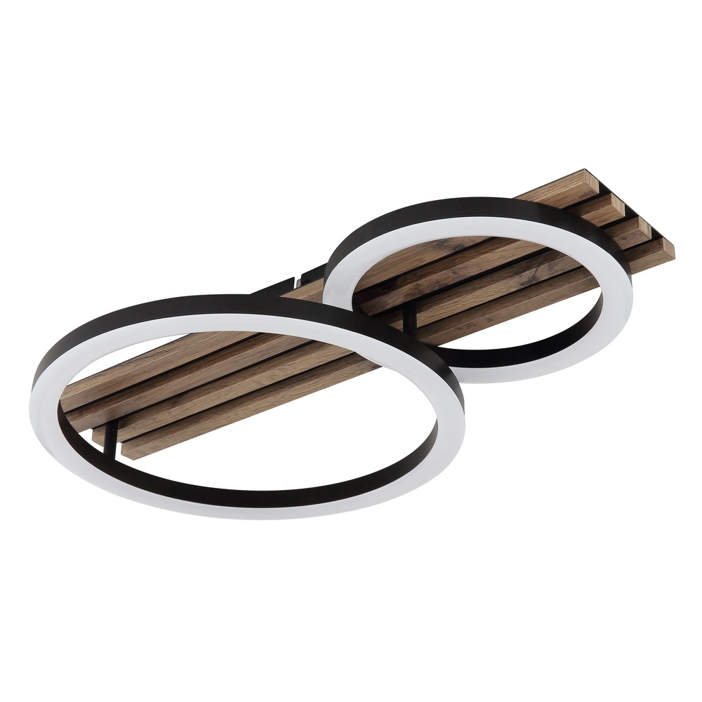 Plafondlamp Tisha 2 ringen zwart met hout Globo 9007371525577