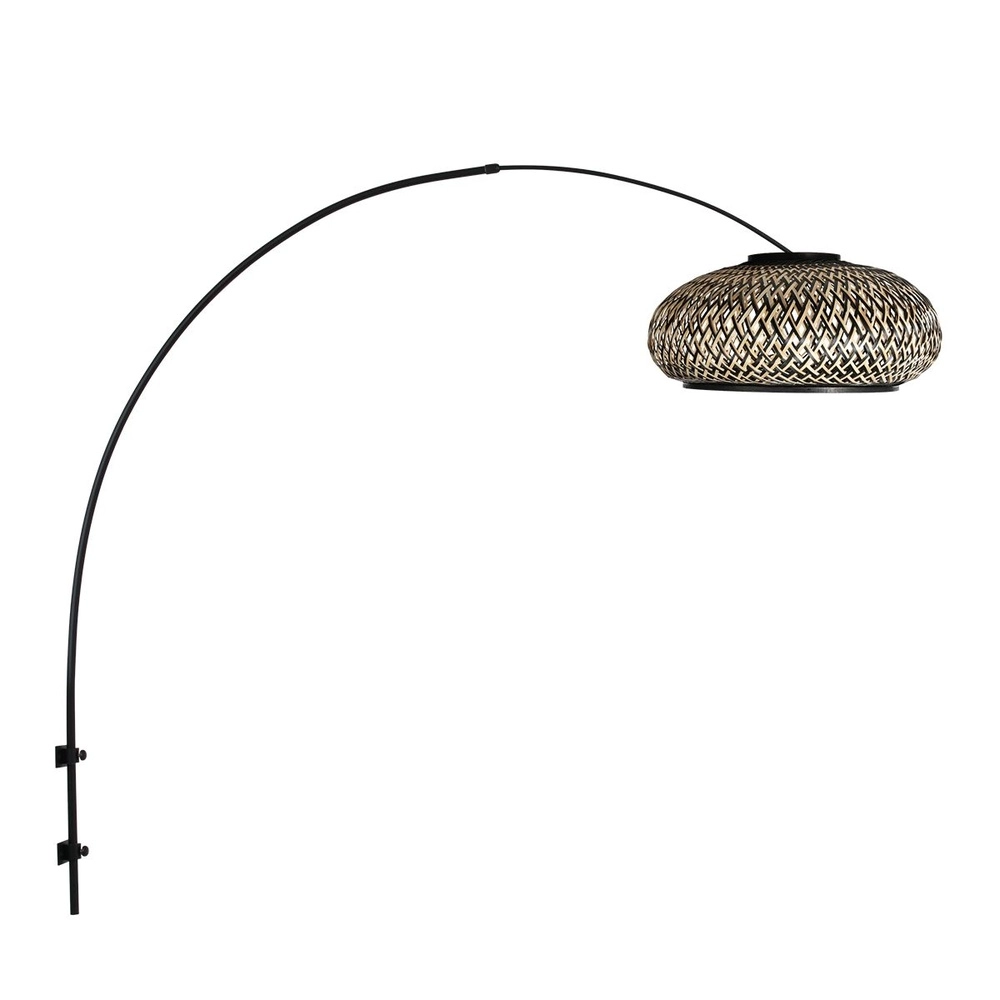 Wandlamp boog Sparkled Light rotan en zwarte kap