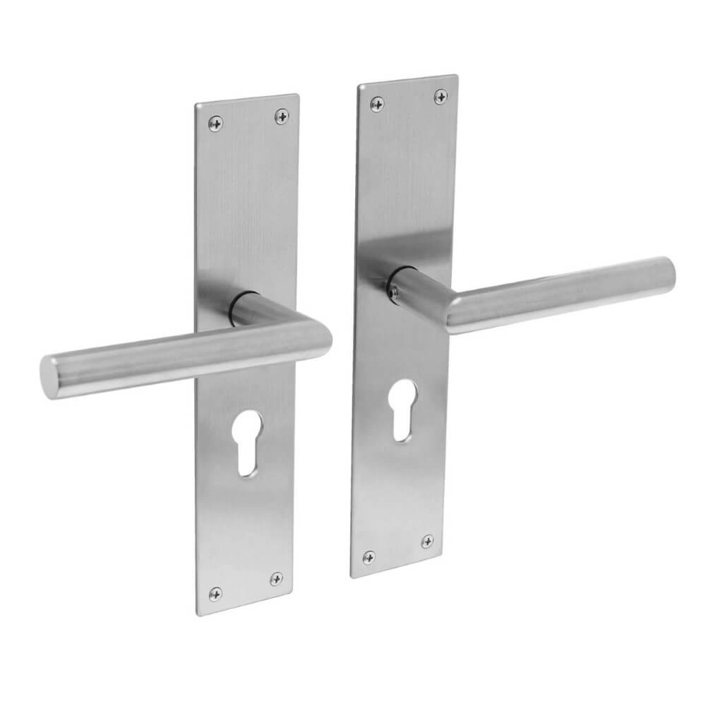 Strakke deurklink Jura cilindergat 55mm RVS