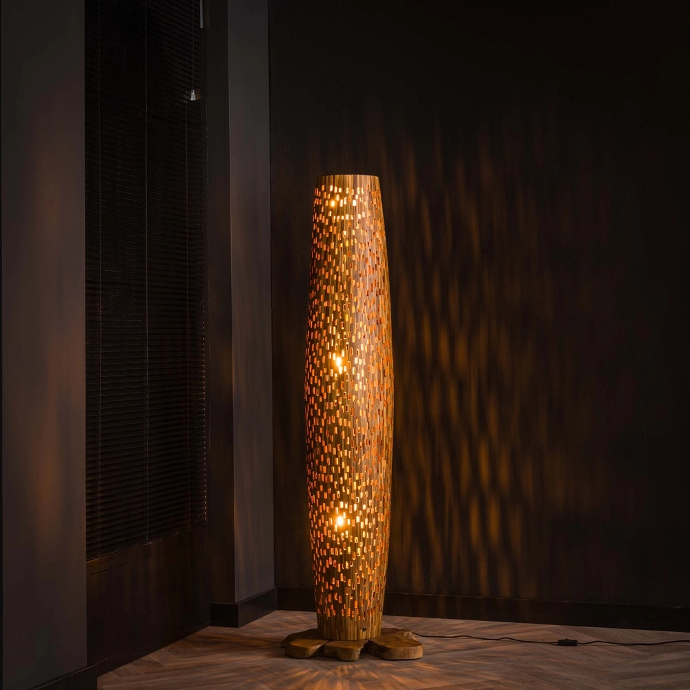 Houten vloerlamp Bars teak - 145cm - Ø 40cm