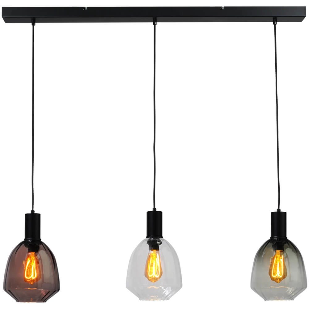 3-lichts hanglamp - zwart - Porto met Nicolette glazen
